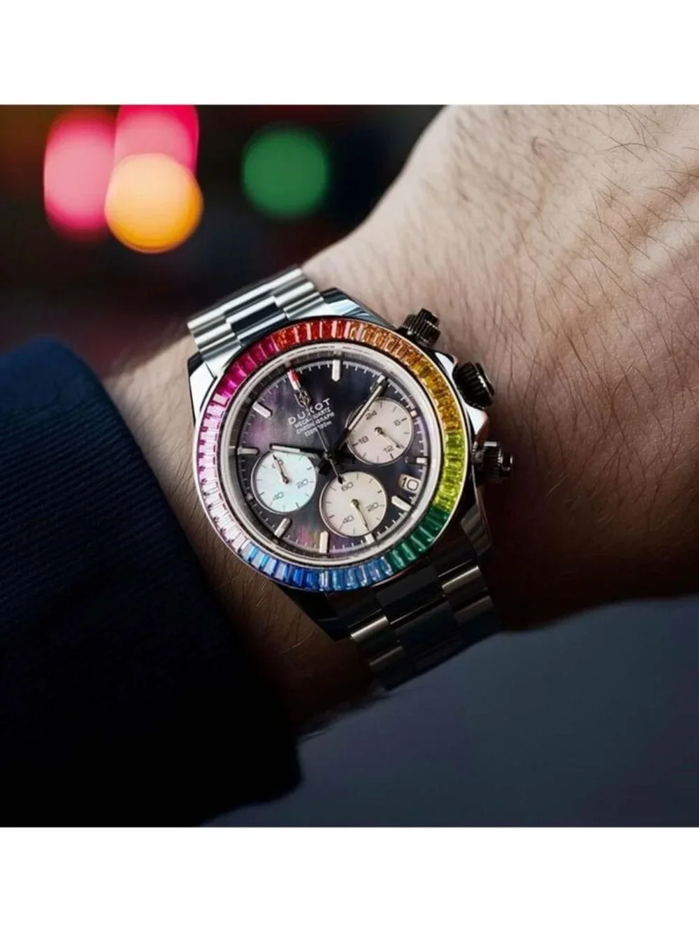 NWT Duxot Accelero Rainbow Chronograph Quartz Black Dial Men's Watch